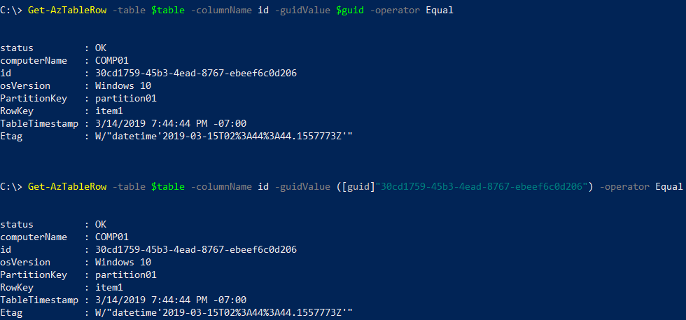 result by column and guid